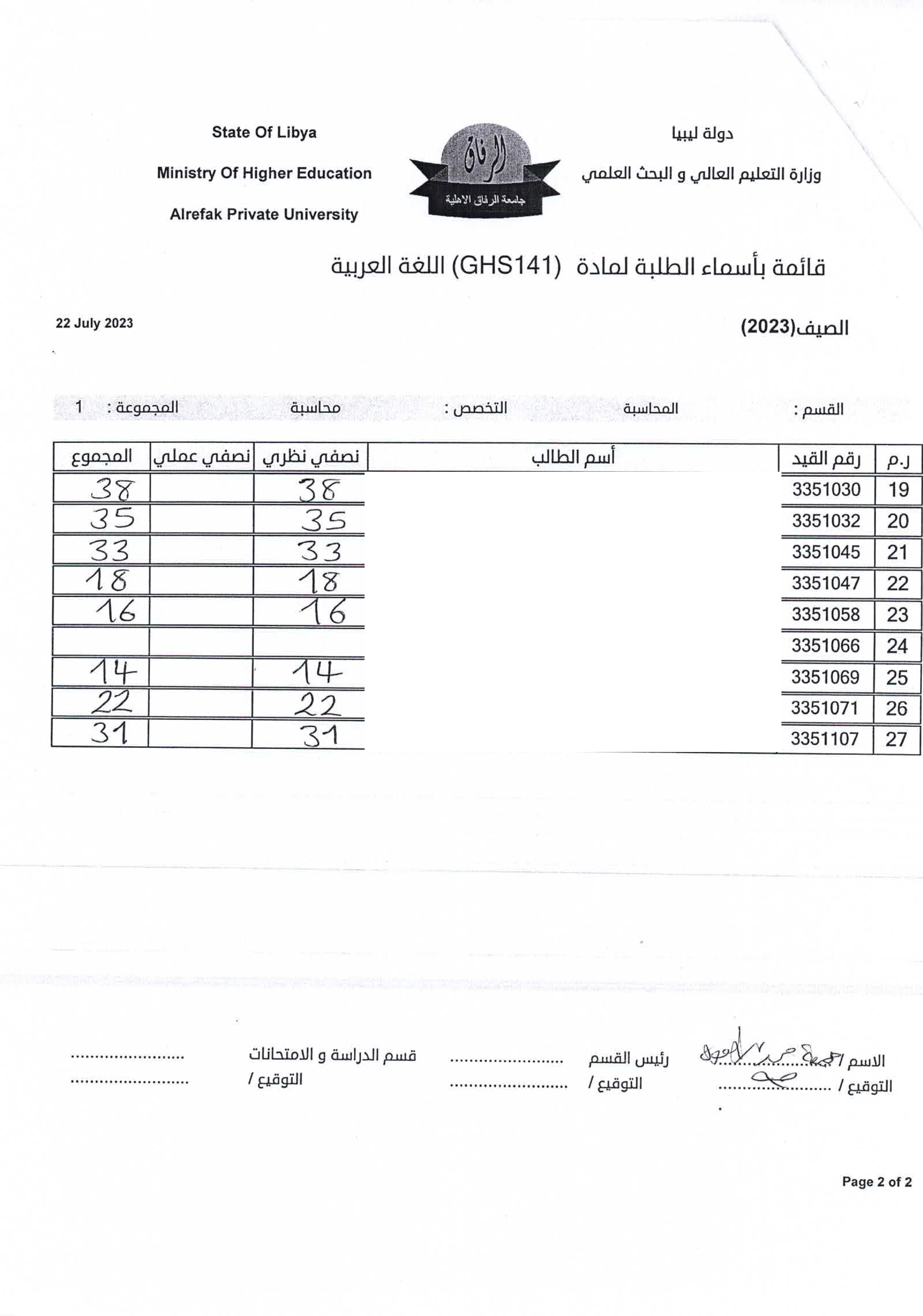 جدول المحاسبة