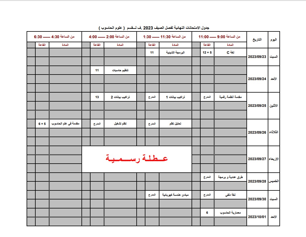 جدول علوم الحاسوب