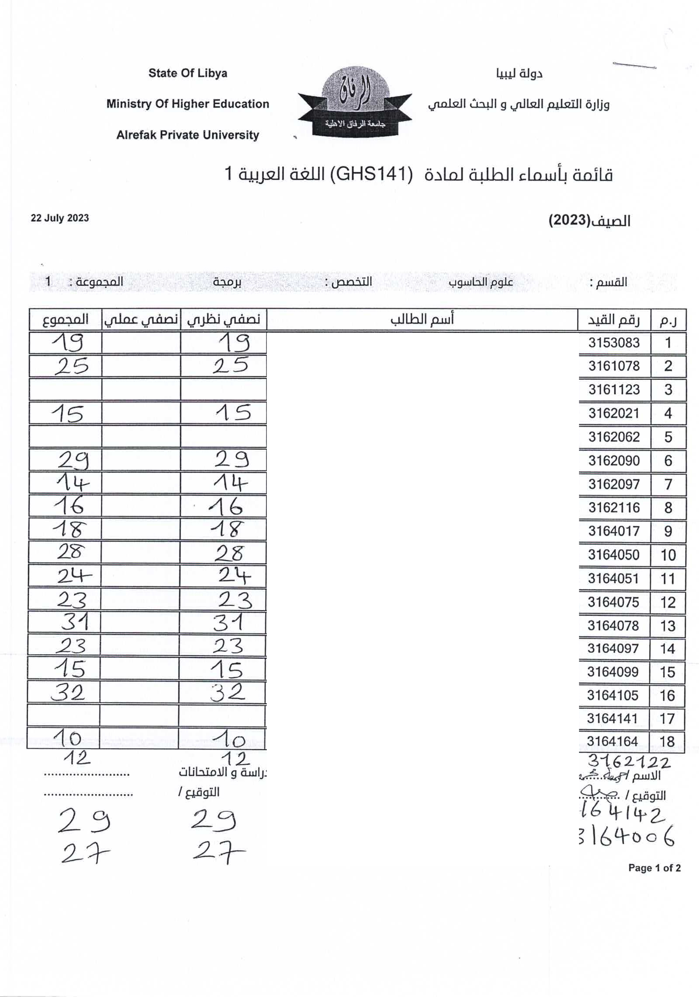 جدول علوم الحاسوب