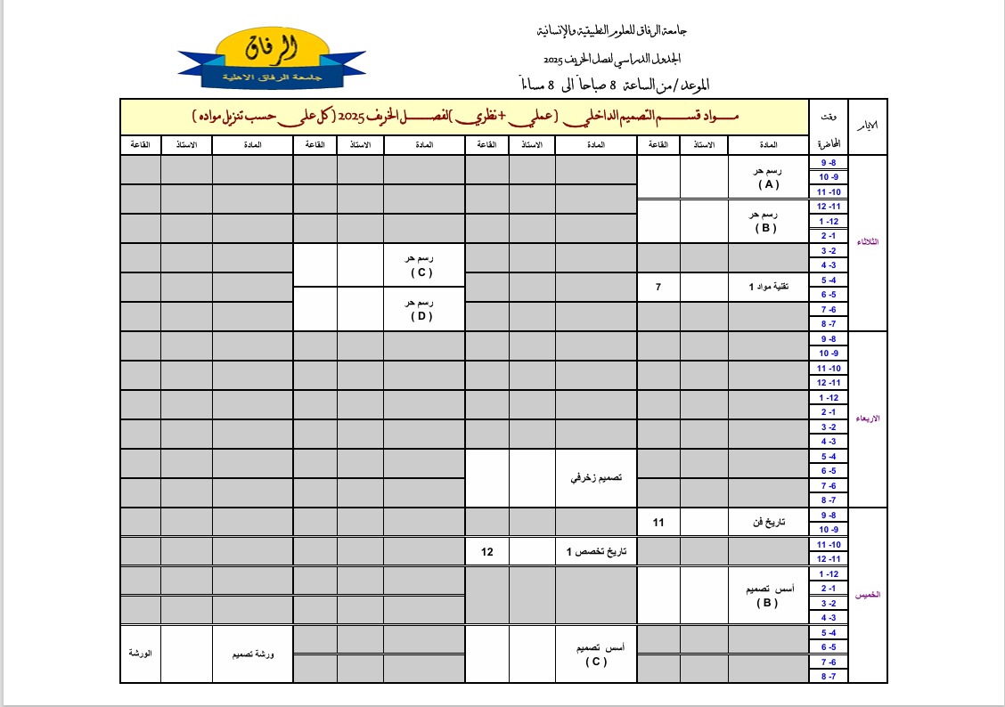 الجدول العملي