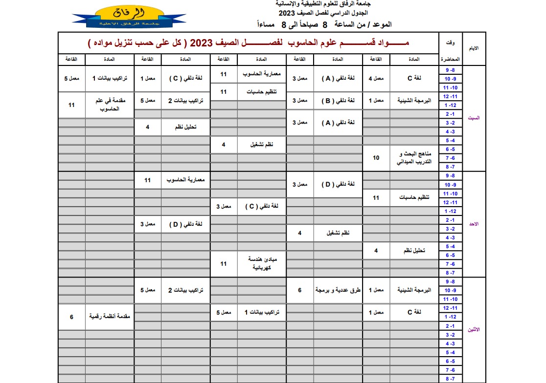 جدول علوم الحاسوب