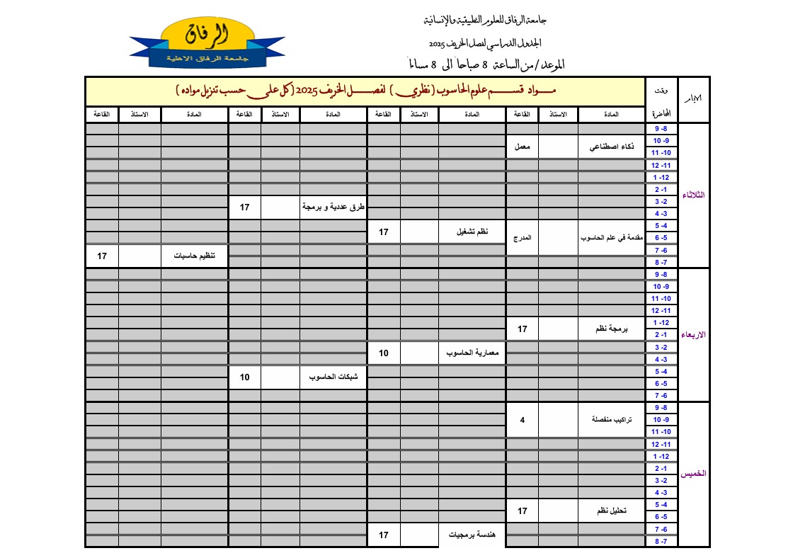 جدول علوم الحاسوب