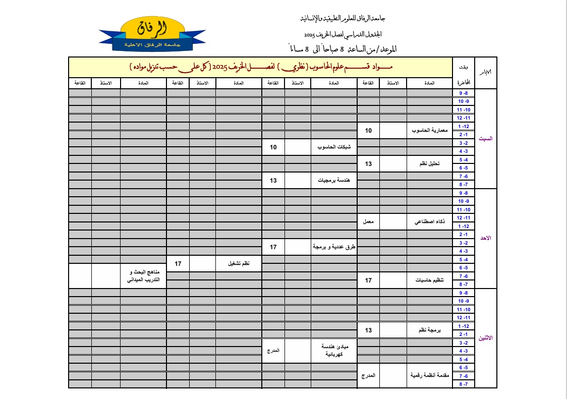 جدول علوم الحاسوب
