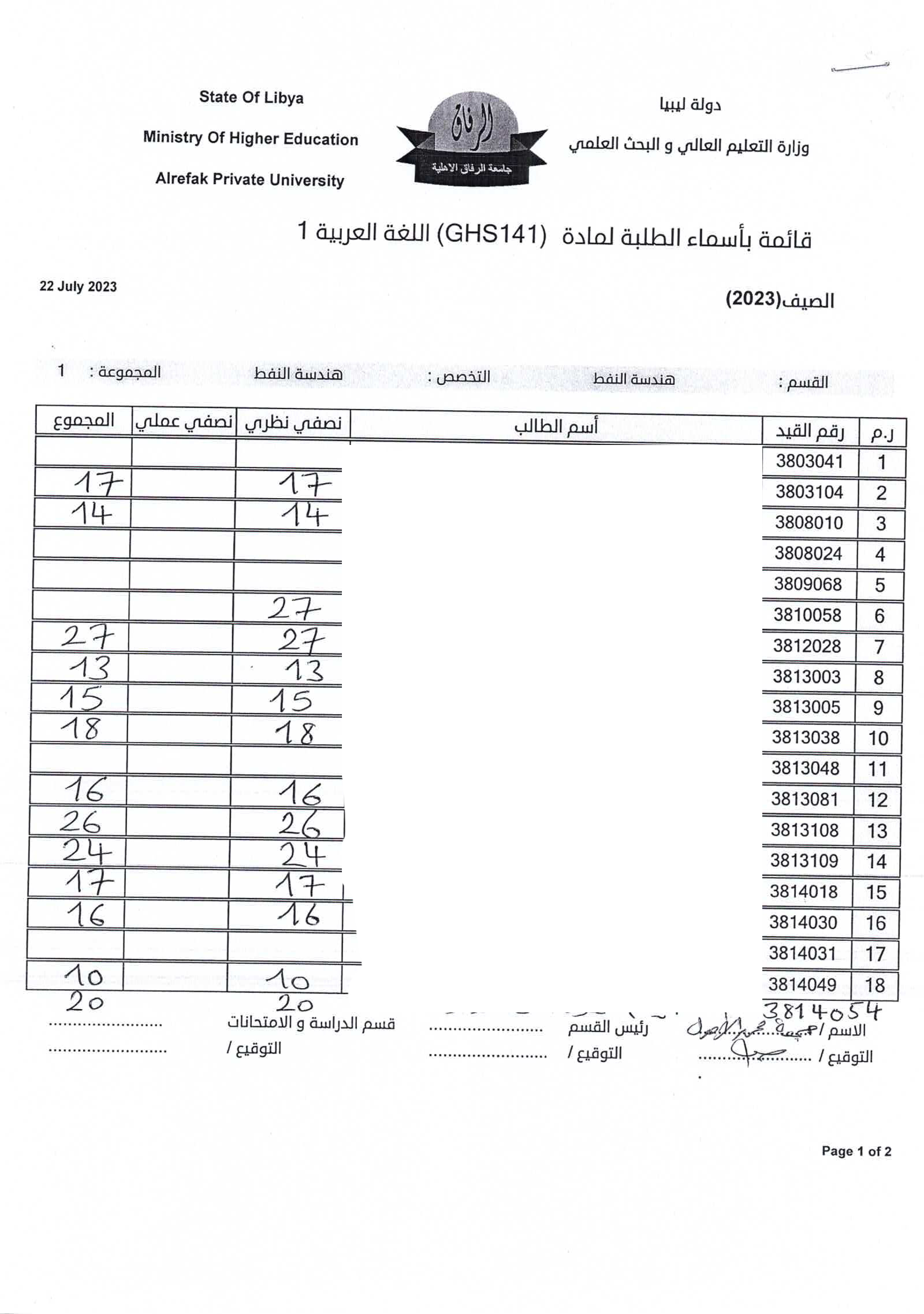  جدول الهندسة النفطية